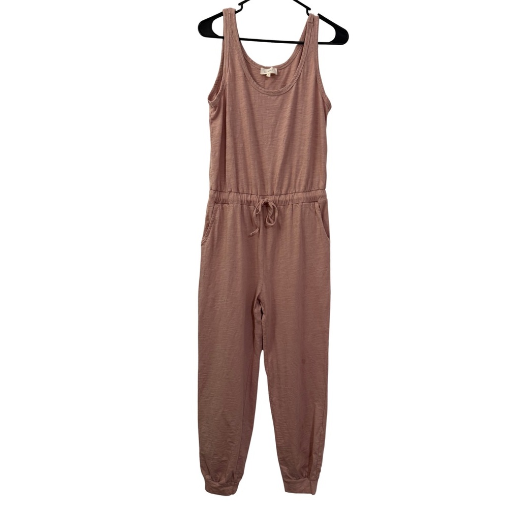 Böhme Dusty Rose Sleeveless Jogger Jumpsuit Womens Size L, Cotton Athleisure